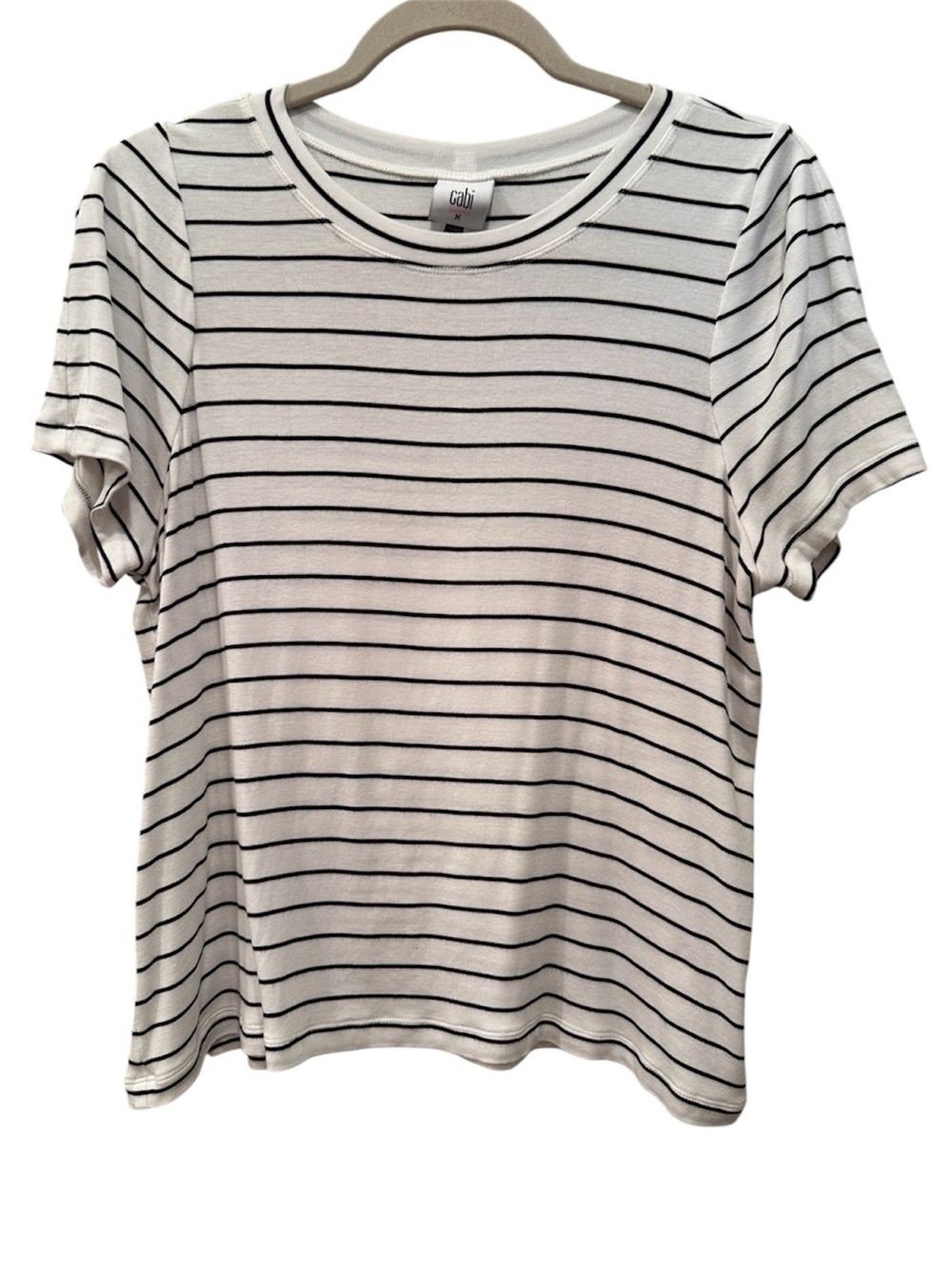 Striped Crewneck Short Sleeve Tee - White/Navy Staple Versatile Nautical Sz M
